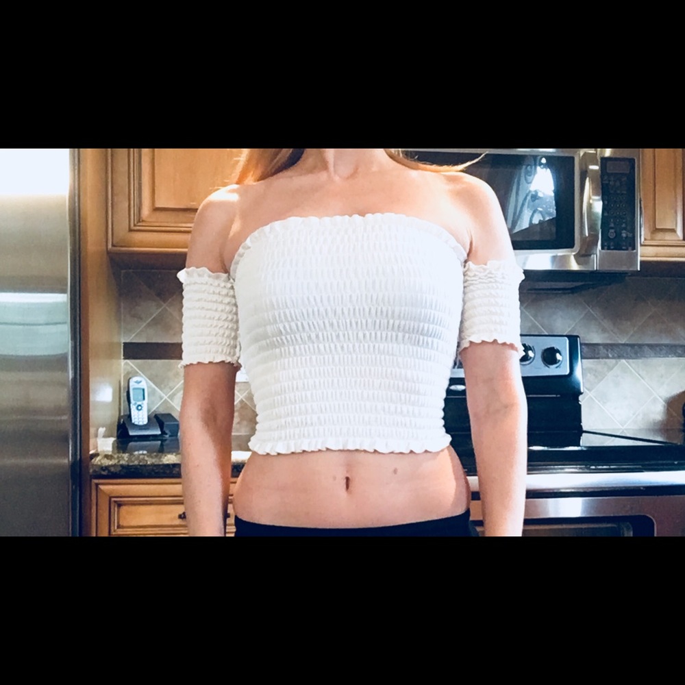PARISIAN white bandeau short sleeve croptop